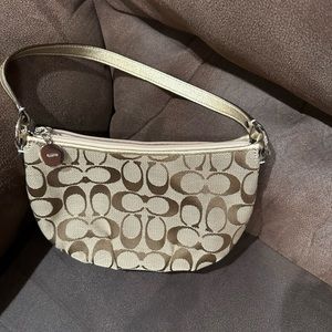 Mini coach bag- tan with gold strap. Good condition
